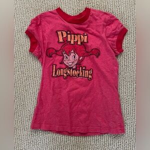 Junk Food Pippi Longstocking Ringer Tee Y2K Baby T-Shirt Red Graphic XS S
